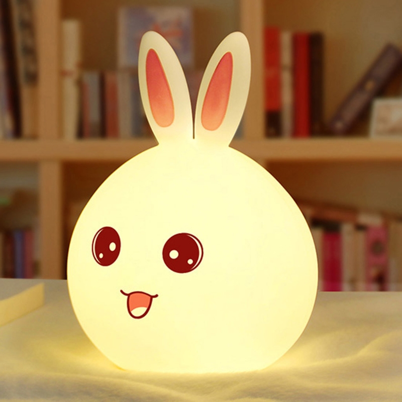 Creative Cute Rabbit LED Children Kids Baby Night Light Lamp Multicolor Silicone Soft Nursery Sensit (1)