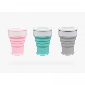 Anti slip and non hot hand folding cup with strap, portable, foldable, and able to hold boiling water compressed silicone folding cup