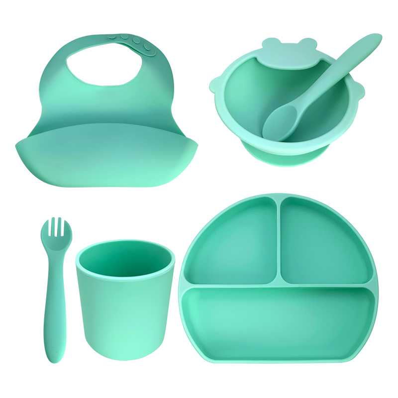 Bowls, cups, plates, forks, spoons, silicone tableware, 6-piece combination set